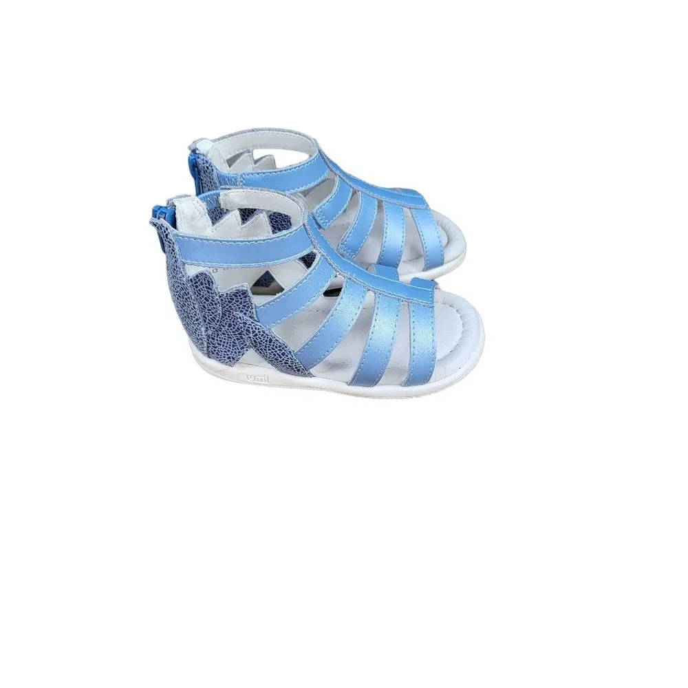 UMI Sandals 5.5 Toddler Girls Blue Shimmer‎ Open Toe Back Zip Ankle Shoes